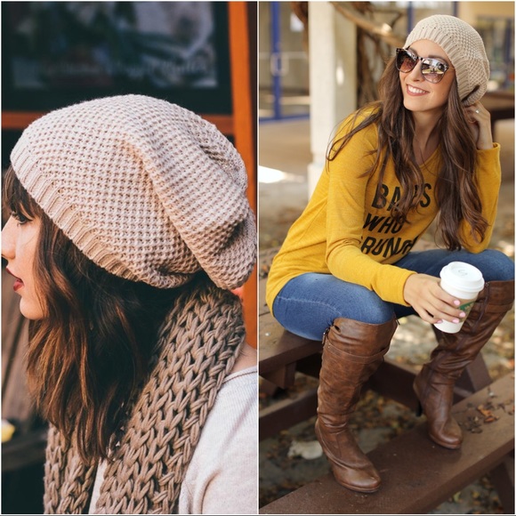 ✨RESTOCKED✨Oatmeal Waffle Knit Slouch Beanie - Picture 2 of 2